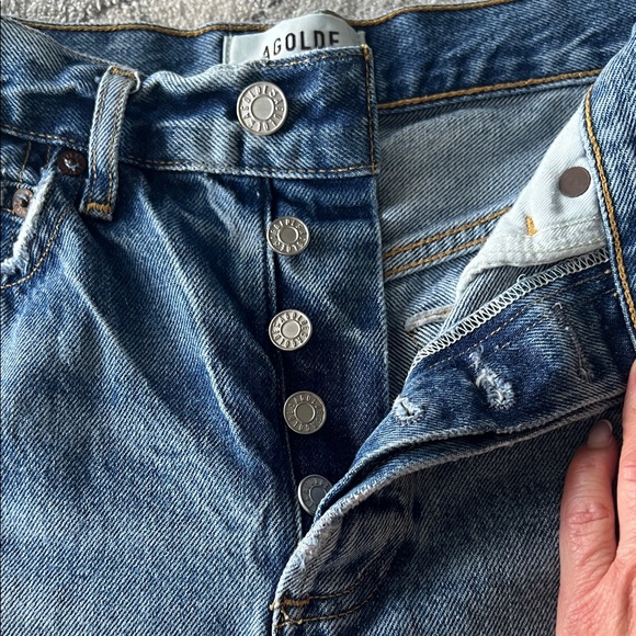 Agolde Blue Frayed Jean Shorts - Picture 3 of 10